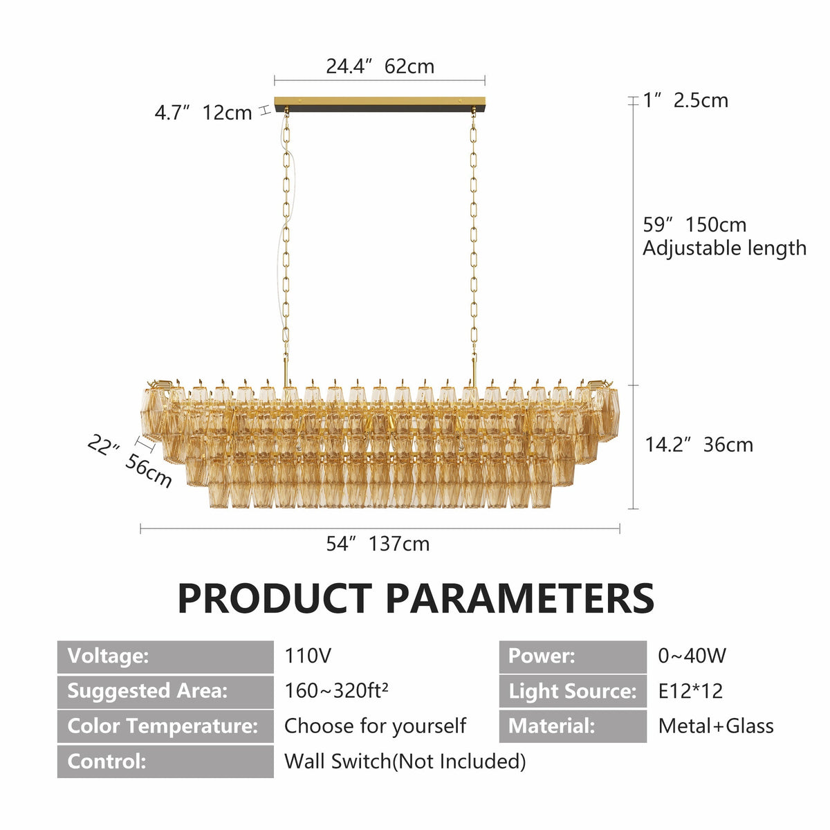 Chandelier by HouseOfZazla, gold crystal tiered dining fixture with 54in width on Tampa Home & Garden Store