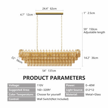 Chandelier by HouseOfZazla, gold crystal tiered dining fixture with 54in width on Tampa Home & Garden Store