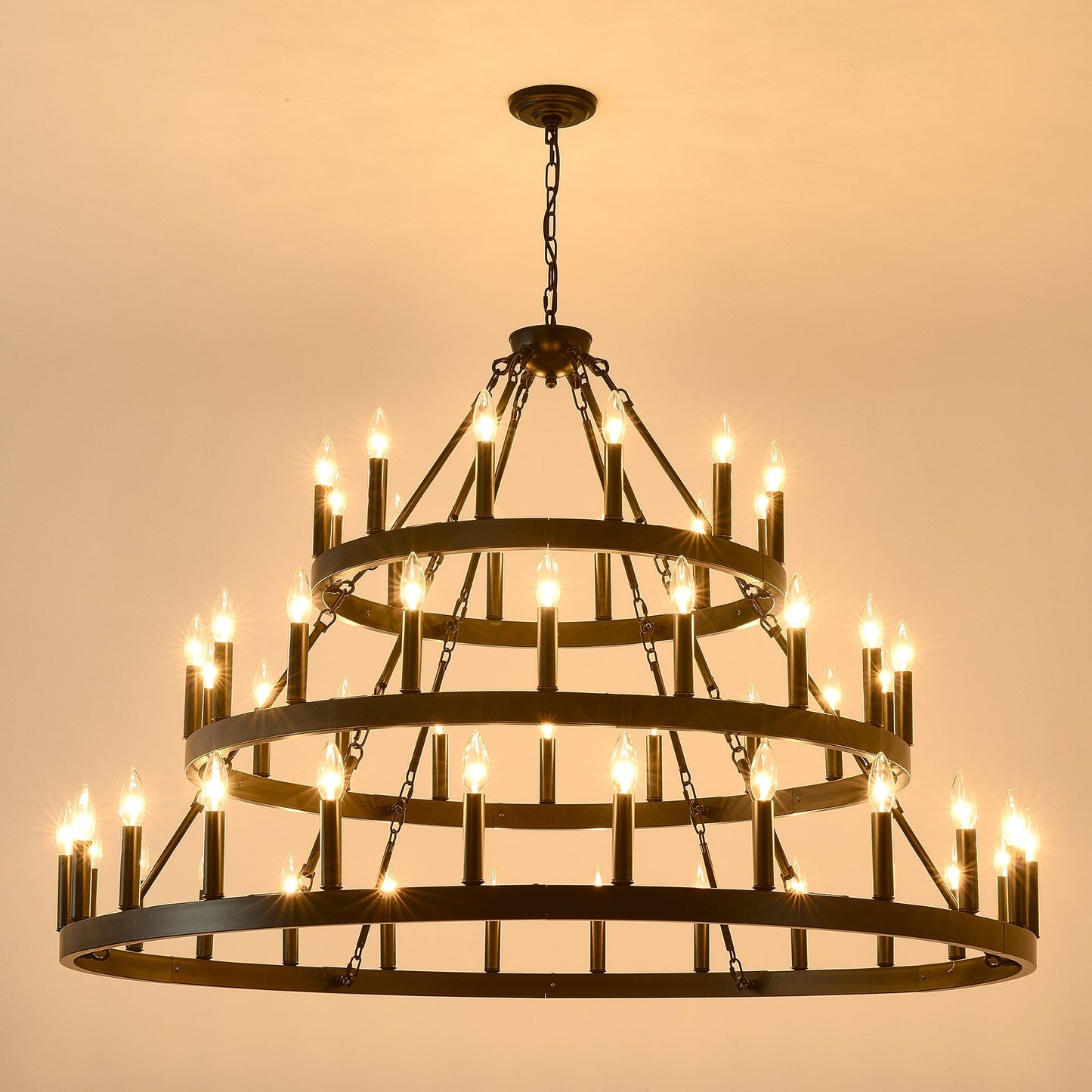 39.37 Inch 3-Tier Wagon Wheel Chandelier metal bronze frame with candle bulbs by HouseOfZazla on Tampa Home & Garden Store