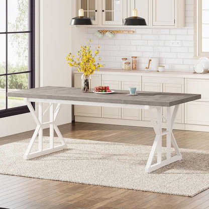 Rectangular Dining Table With X Trestle Metal Legs gray woodgrain top HouseOfZazla on Tampa Home & Garden Store