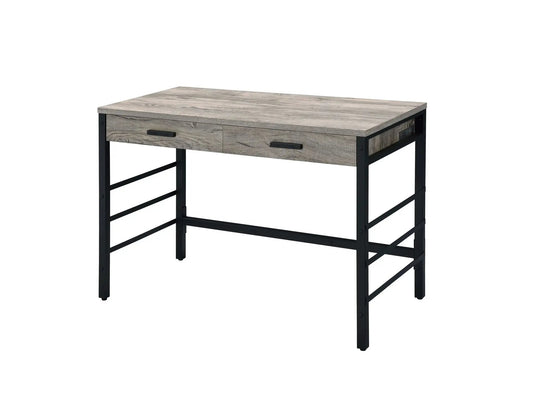 Disho weathered oak writing desk with USB, 2 drawers, black metal legs on Tampa Home & Garden Store