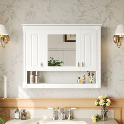 Wall Mounted Cabinet with Mirror and Open Shelf