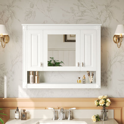 White wall-mounted bathroom cabinet with mirror and open shelf on Tampa Home & Garden Store