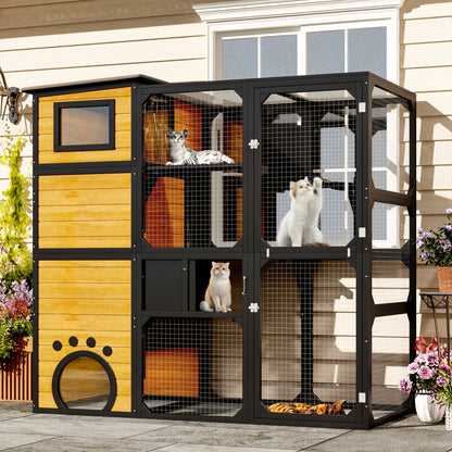 Four Tier Outdoor Cat Catio and Solid Roof