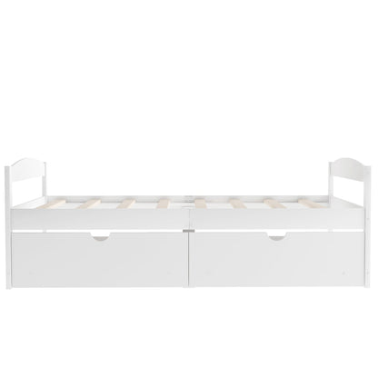 White platform bed with two built-in drawers, exposed slats and minimalist storage design on Tampa Home & Garden Store