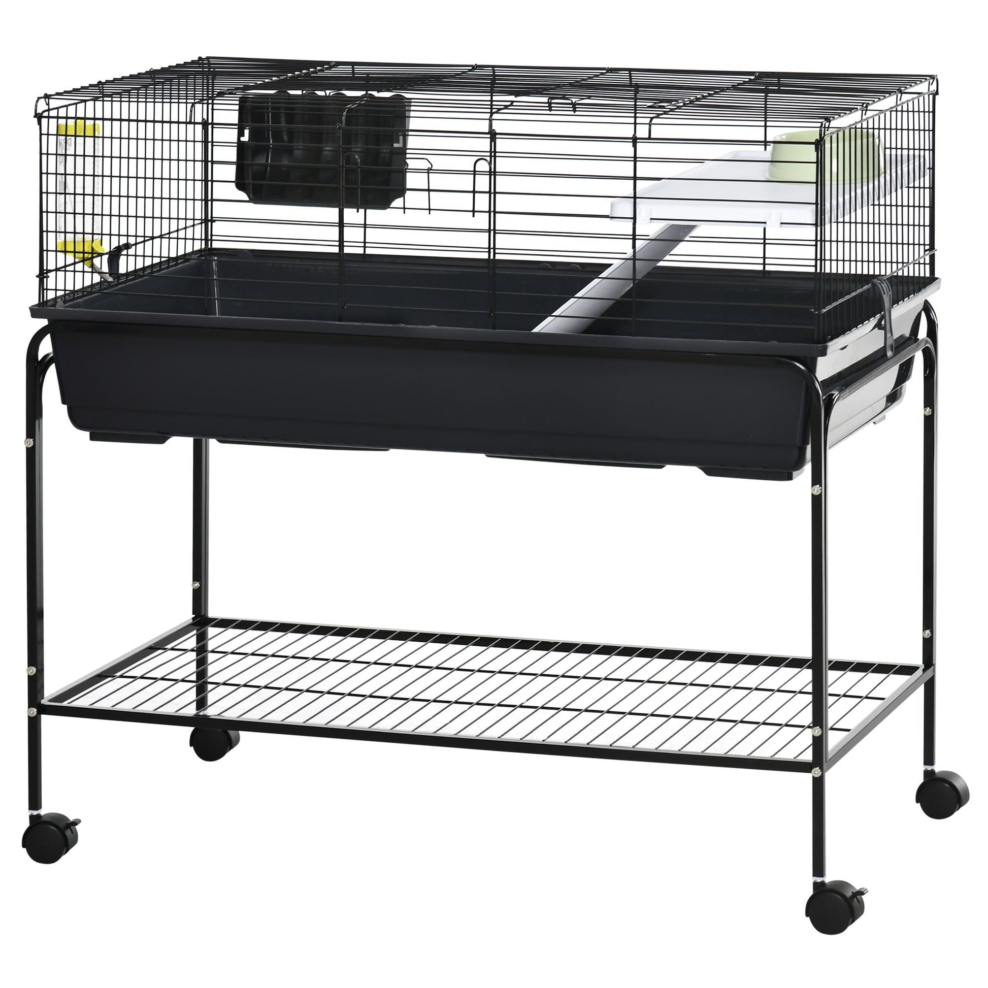 Pawhut two-story black small animal cage on stand with wheels, shelf and ramp by HouseOfZazla on Tampa Home & Garden Store