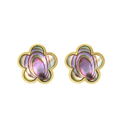 Natural Daisy Earring; gold-tone flower frame with iridescent purple-green shell inlay on Tampa Home & Garden Store