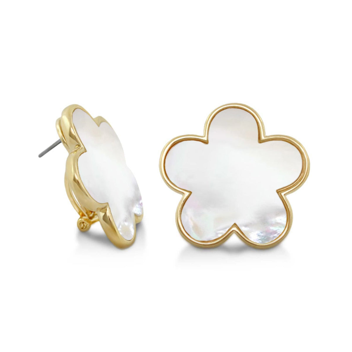 Pair of Lauren G Adams Natural Daisy button earrings, gold-tone with mother-of-pearl petals on Tampa Home & Garden Store