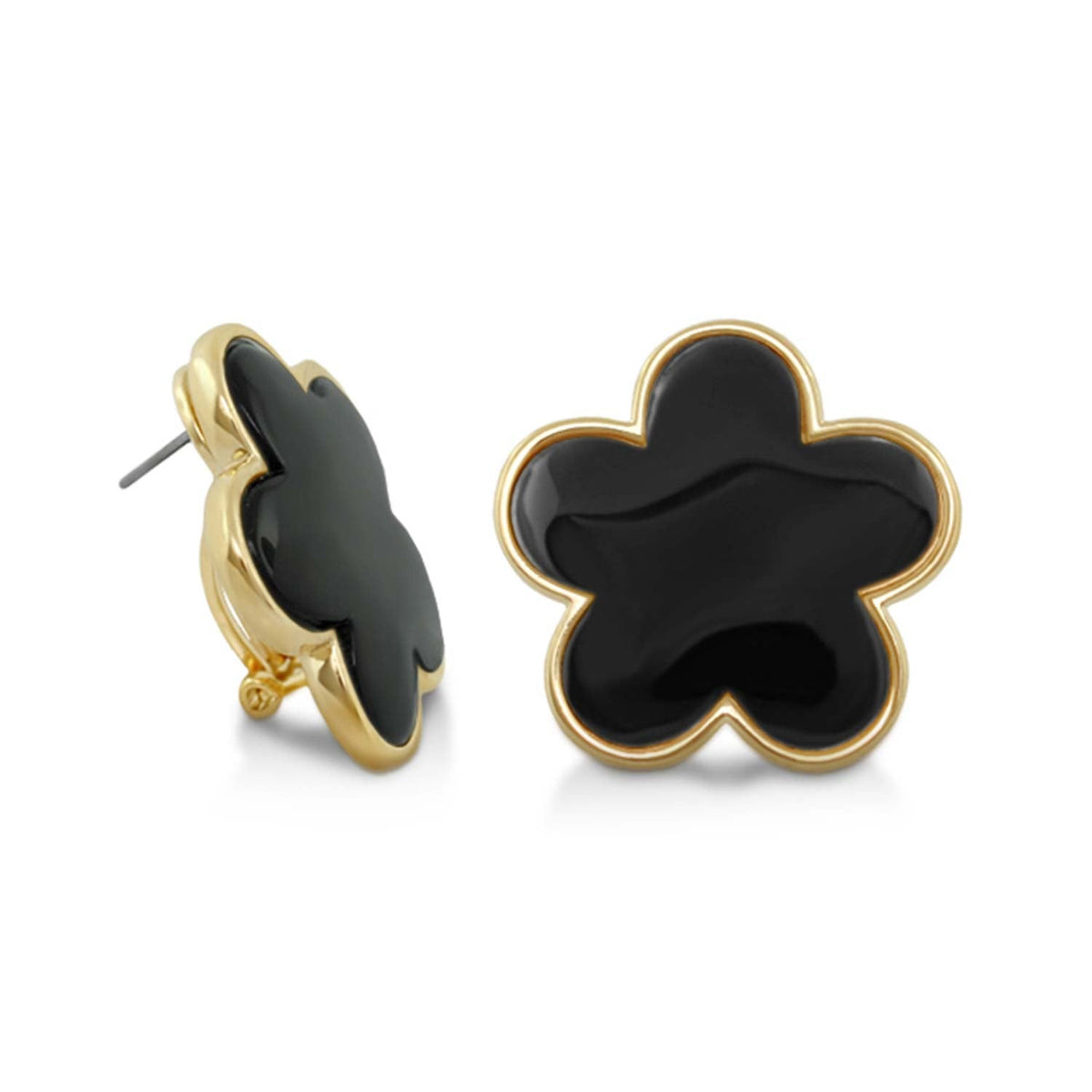 Natural Daisy Earring by Lauren G Adams, black enamel flower with gold-tone edge on Tampa Home & Garden Store
