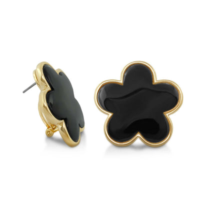Natural Daisy Earring by Lauren G Adams, black enamel flower with gold-tone edge on Tampa Home & Garden Store