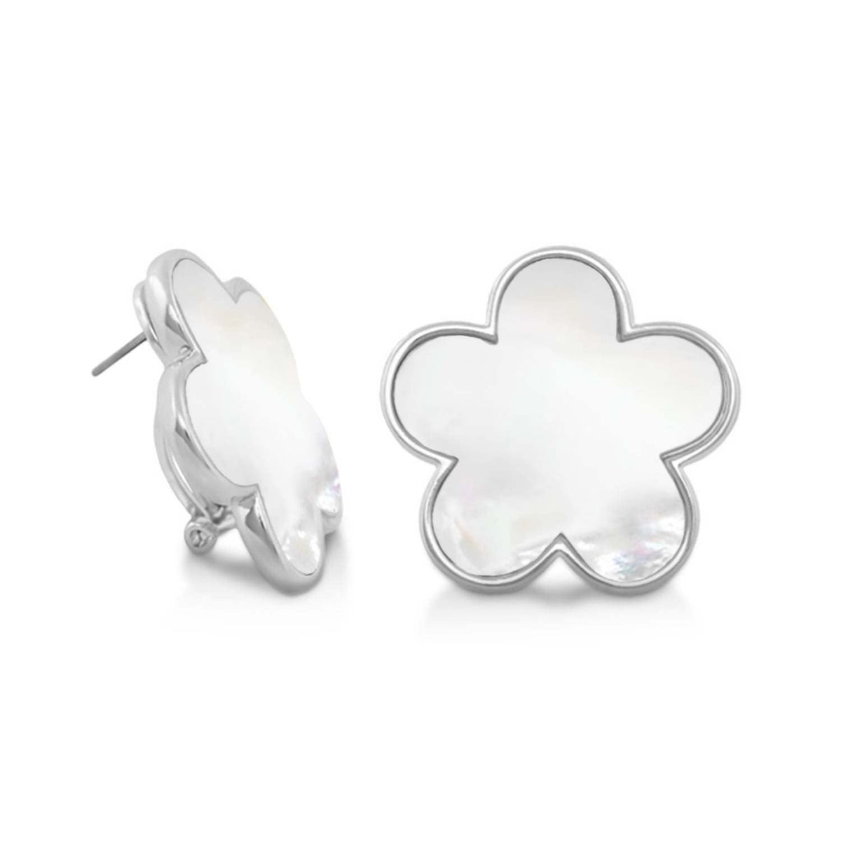 Natural Daisy Earring button stud, silver frame with mother-of-pearl petals on Tampa Home & Garden Store