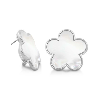 Natural Daisy Earring button stud, silver frame with mother-of-pearl petals on Tampa Home & Garden Store
