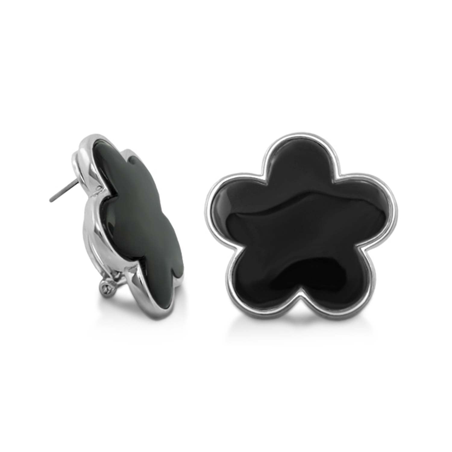 Natural Daisy Button Earrings with black enamel petals and silver setting by Lauren G Adams on Tampa Home & Garden Store