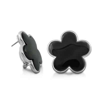 Natural Daisy Button Earrings with black enamel petals and silver setting by Lauren G Adams on Tampa Home & Garden Store