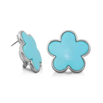 Natural Daisy Button Earrings turquoise blue flower with silver trim by Lauren G Adams, pair on Tampa Home & Garden Store