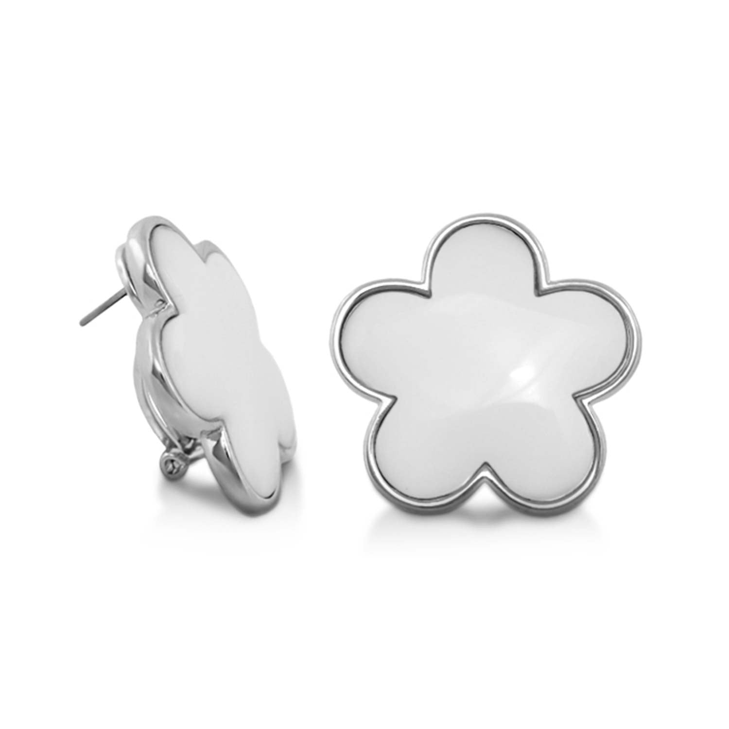 Natural Daisy Earring pair, silver-tone flower button studs with white enamel petals on Tampa Home & Garden Store