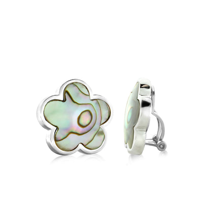 Daisy Love Earrings framed flower clip by Lauren G Adams, silver-tone mother-of-pearl petals on Tampa Home & Garden Store
