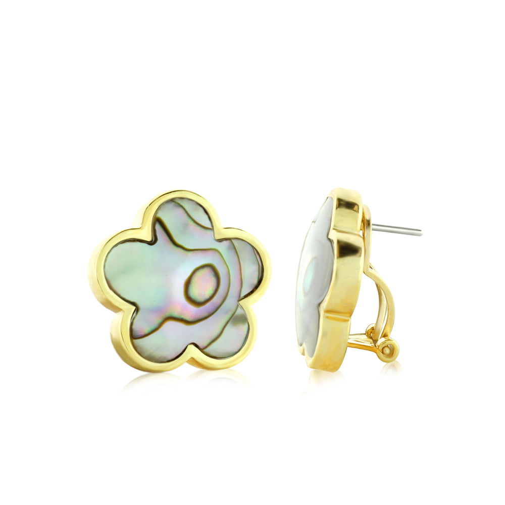 Daisy Love Earrings framed flower clip gold-tone with mother-of-pearl inlay Lauren G Adams on Tampa Home & Garden Store