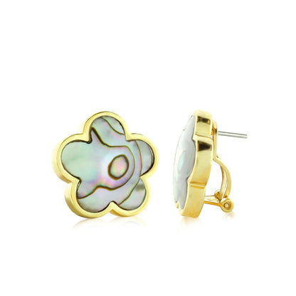 Daisy Love Earrings framed flower clip gold-tone with mother-of-pearl inlay Lauren G Adams on Tampa Home & Garden Store