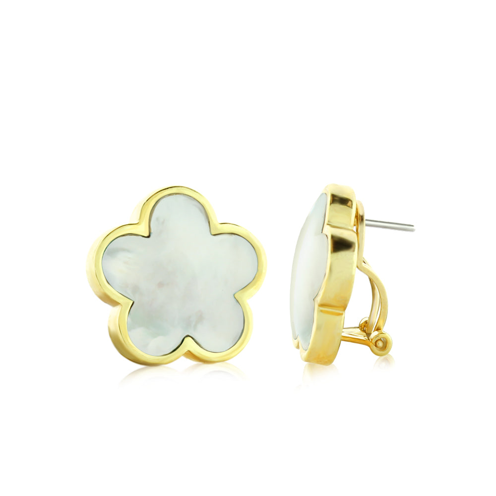 Daisy Love Earrings framed flower clip gold-tone with white mother-of-pearl petals set of 2 on Tampa Home & Garden Store