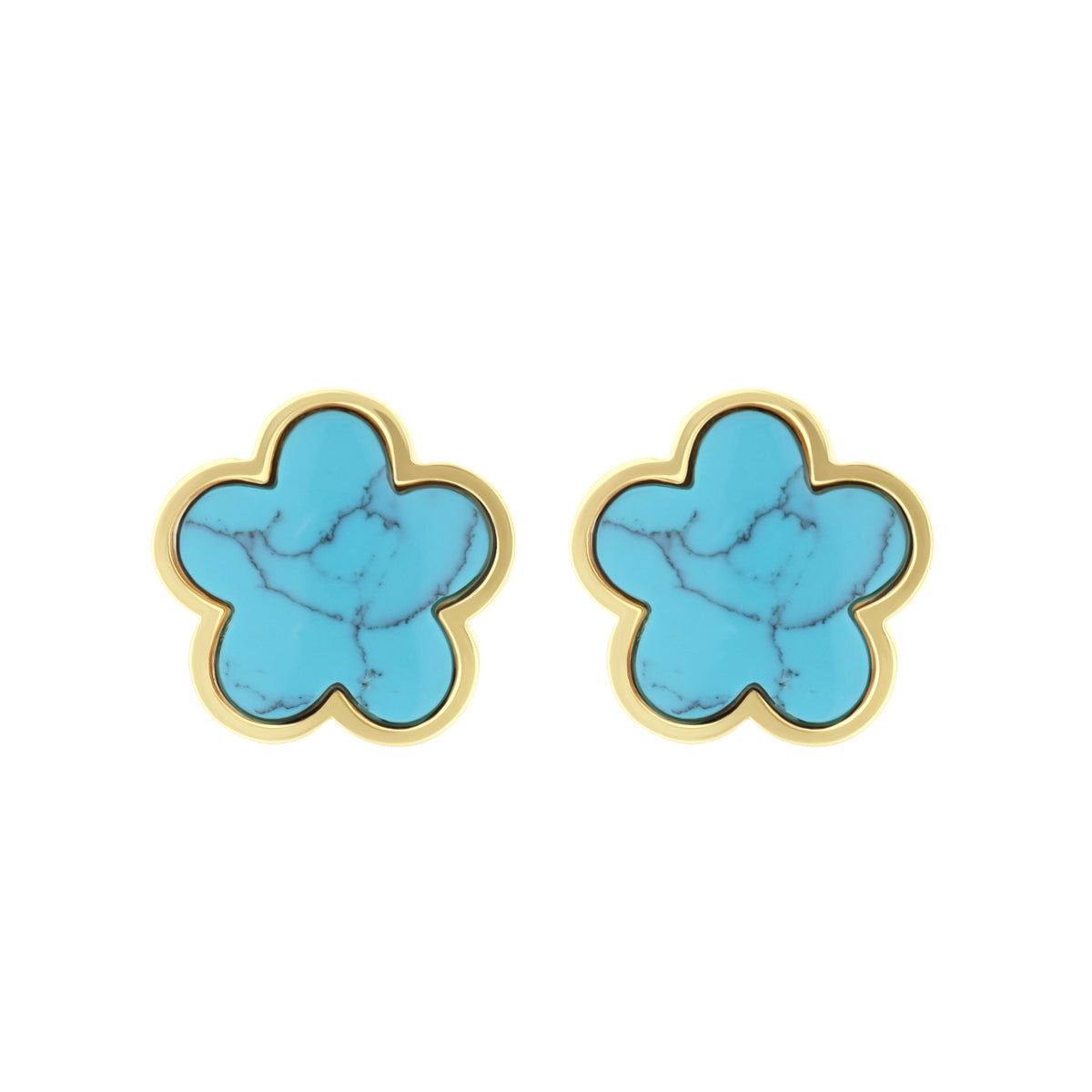 Daisy Love Earrings pair framed flower clip with turquoise marble centers in gold-tone frames on Tampa Home & Garden Store