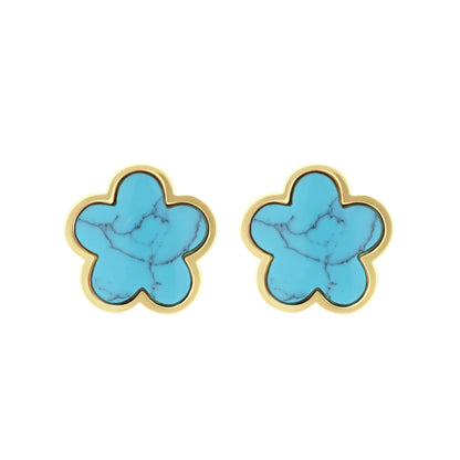 Daisy Love Earrings pair framed flower clip with turquoise marble centers in gold-tone frames on Tampa Home & Garden Store