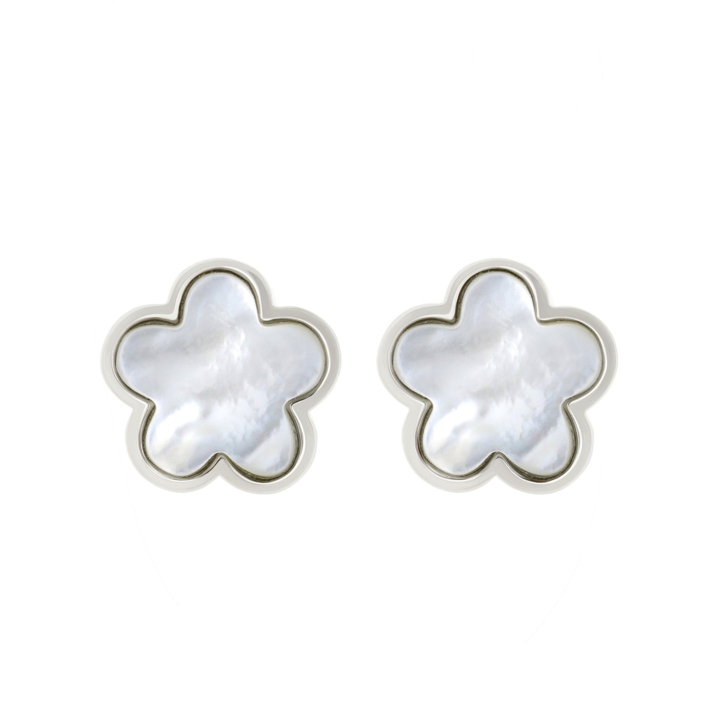 Daisy Love Earrings — Framed Flower Clip, two white enamel flowers with silver borders on Tampa Home & Garden Store