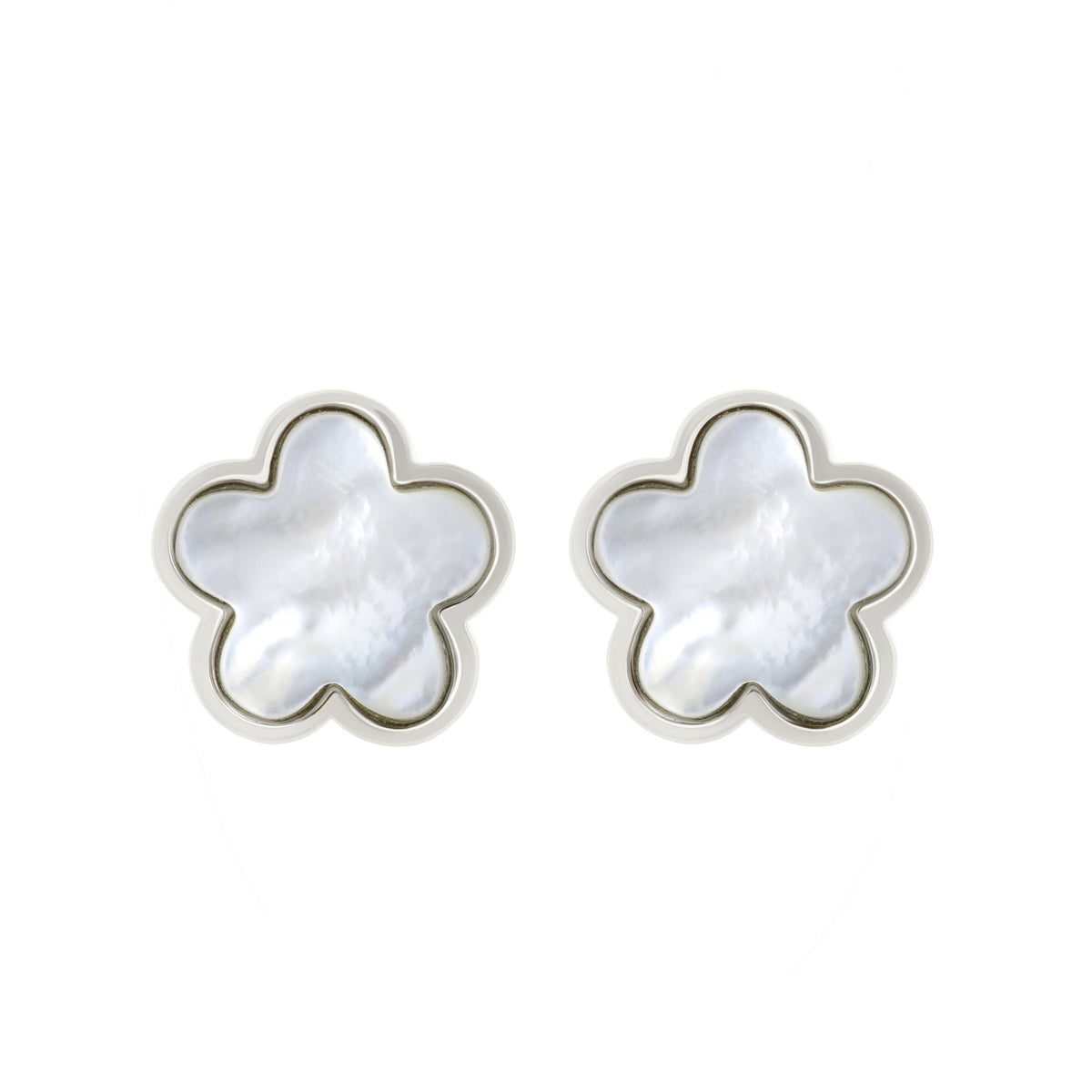 Daisy Love Earrings — Framed Flower Clip, two white enamel flowers with silver borders on Tampa Home & Garden Store