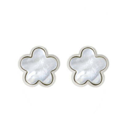 Daisy Love Earrings — Framed Flower Clip, two white enamel flowers with silver borders on Tampa Home & Garden Store