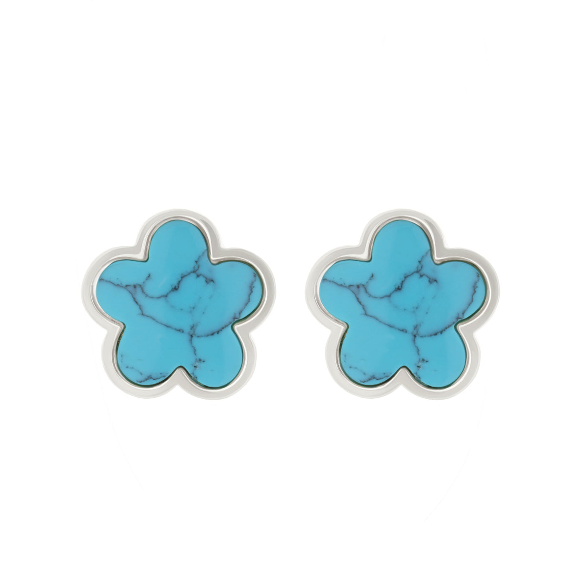 Daisy Love Earrings framed flower clip turquoise marble petals with silver border, pair on Tampa Home & Garden Store
