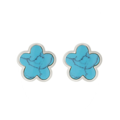 Daisy Love Earrings framed flower clip turquoise marble petals with silver border, pair on Tampa Home & Garden Store