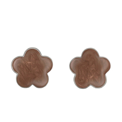 Daisy Love Cocoa Flower Earrings pair, brown petal with silver rim, Lauren G Adams on Tampa Home & Garden Store