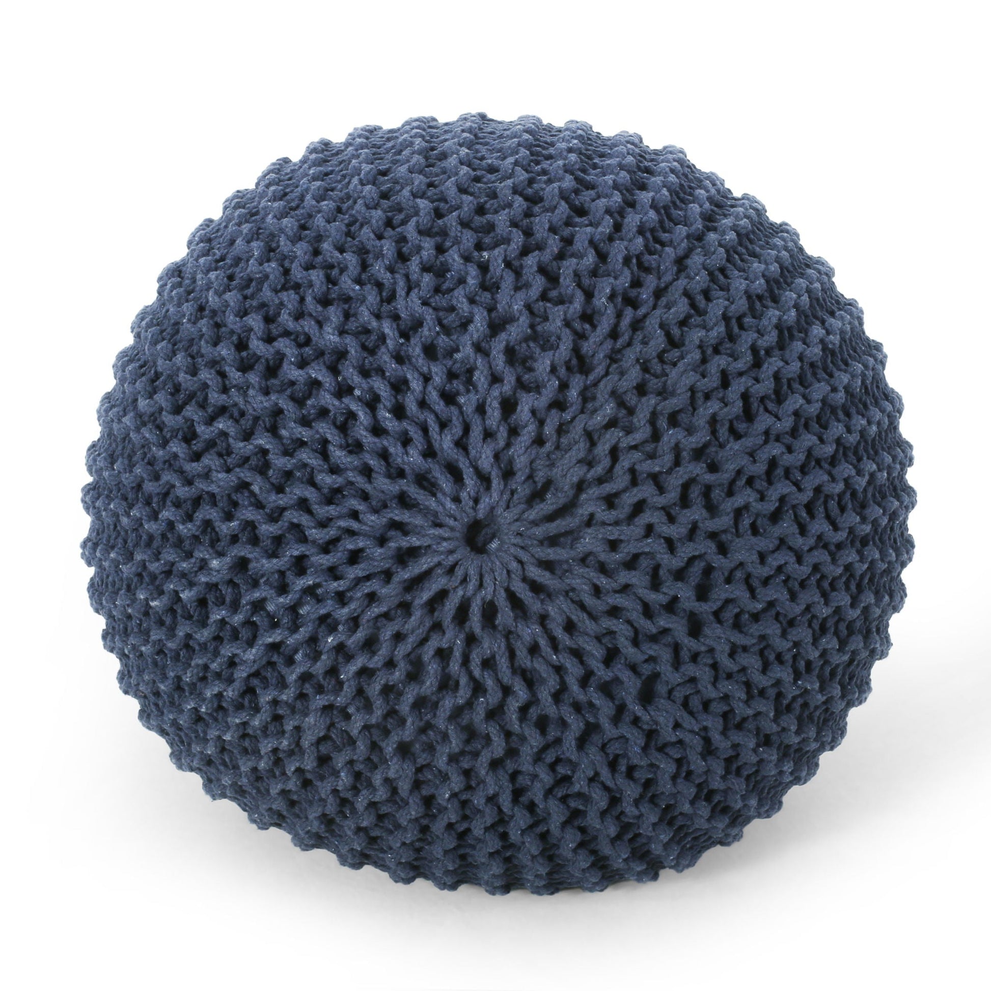 Bordeaux knitted cotton round pouf ottoman navy blue by HouseOfZazla accent pouf on Tampa Home & Garden Store