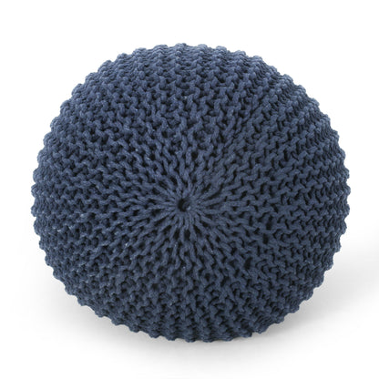 Bordeaux knitted cotton round pouf ottoman navy blue by HouseOfZazla accent pouf on Tampa Home & Garden Store