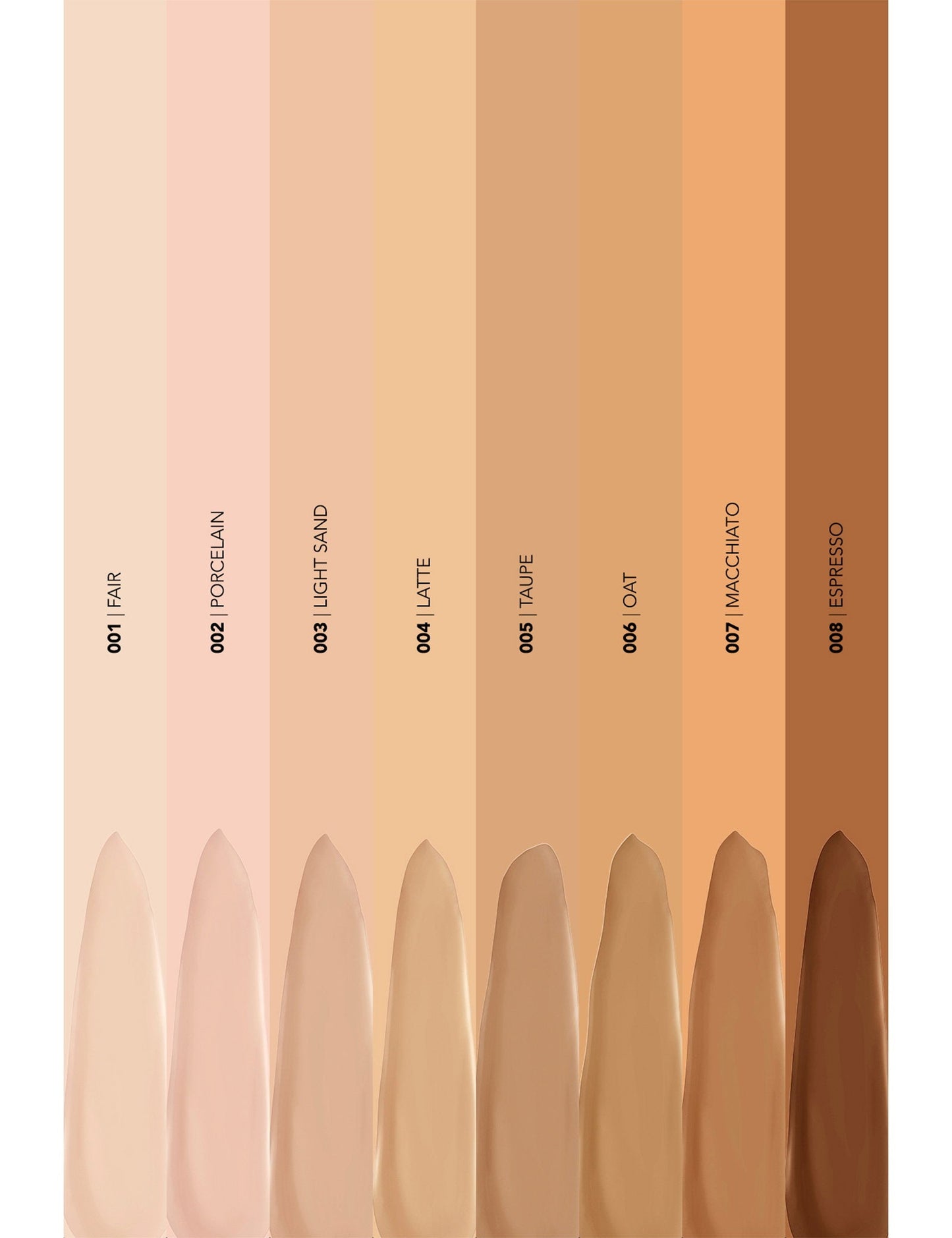 Flormar K-Spirit Cushion Foundation shade swatches 001–008 beige to espresso on Tampa Home & Garden Store