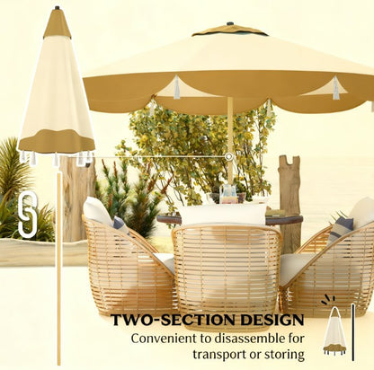 Vented Patio Table Umbrella (2) beige canopy, HouseOfZazla brand, two-section design on Tampa Home & Garden Store