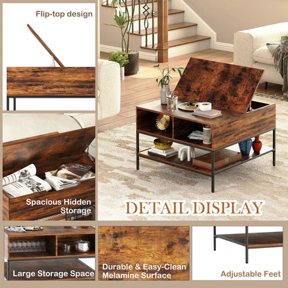 Rustic flip-top coffee table with hidden storage in black brown finish by Unique Piece Furniture on Tampa Home & Garden Store