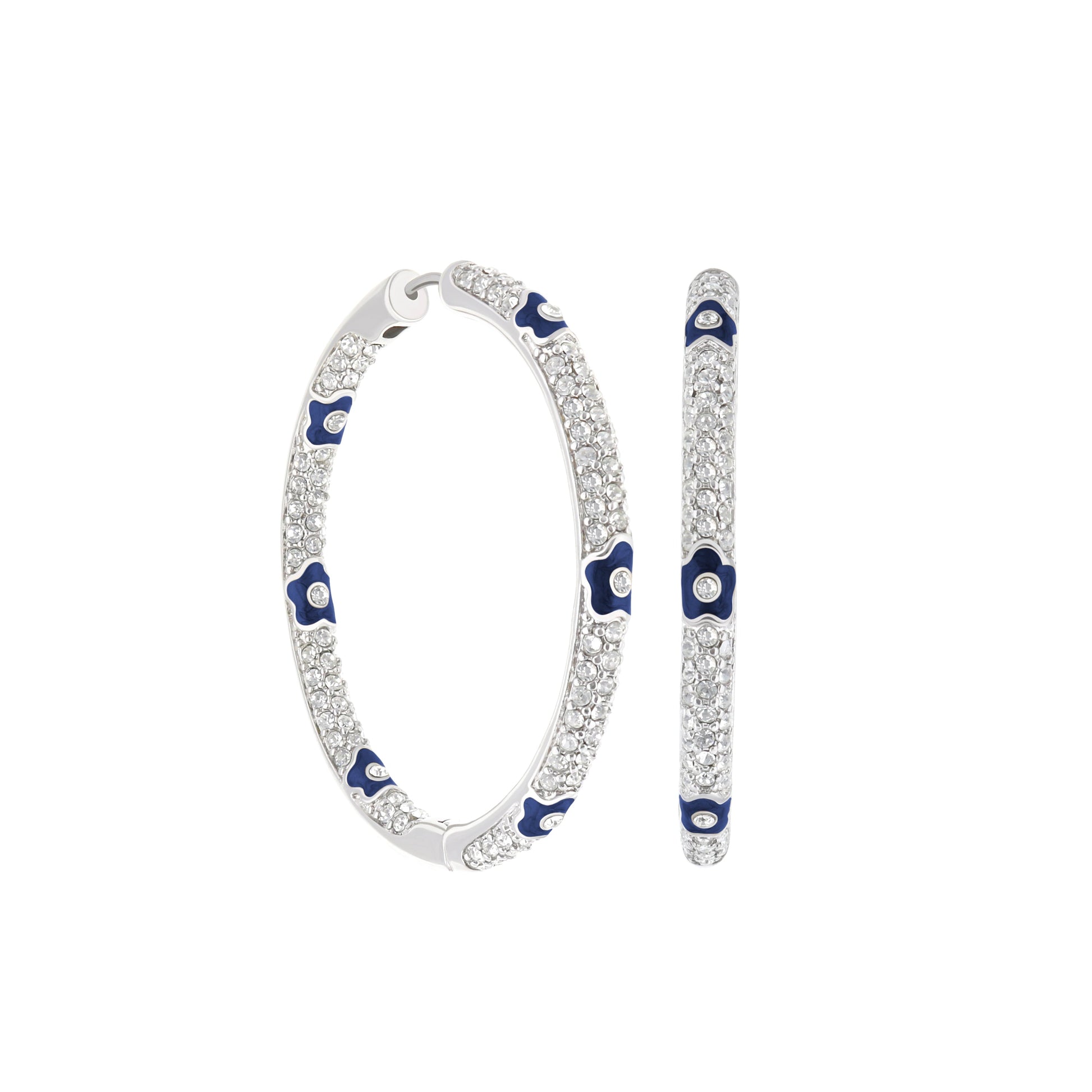 Pave hoop earrings by Lauren G Adams with blue enamel flowers and pavé stones, pair on Tampa Home & Garden Store