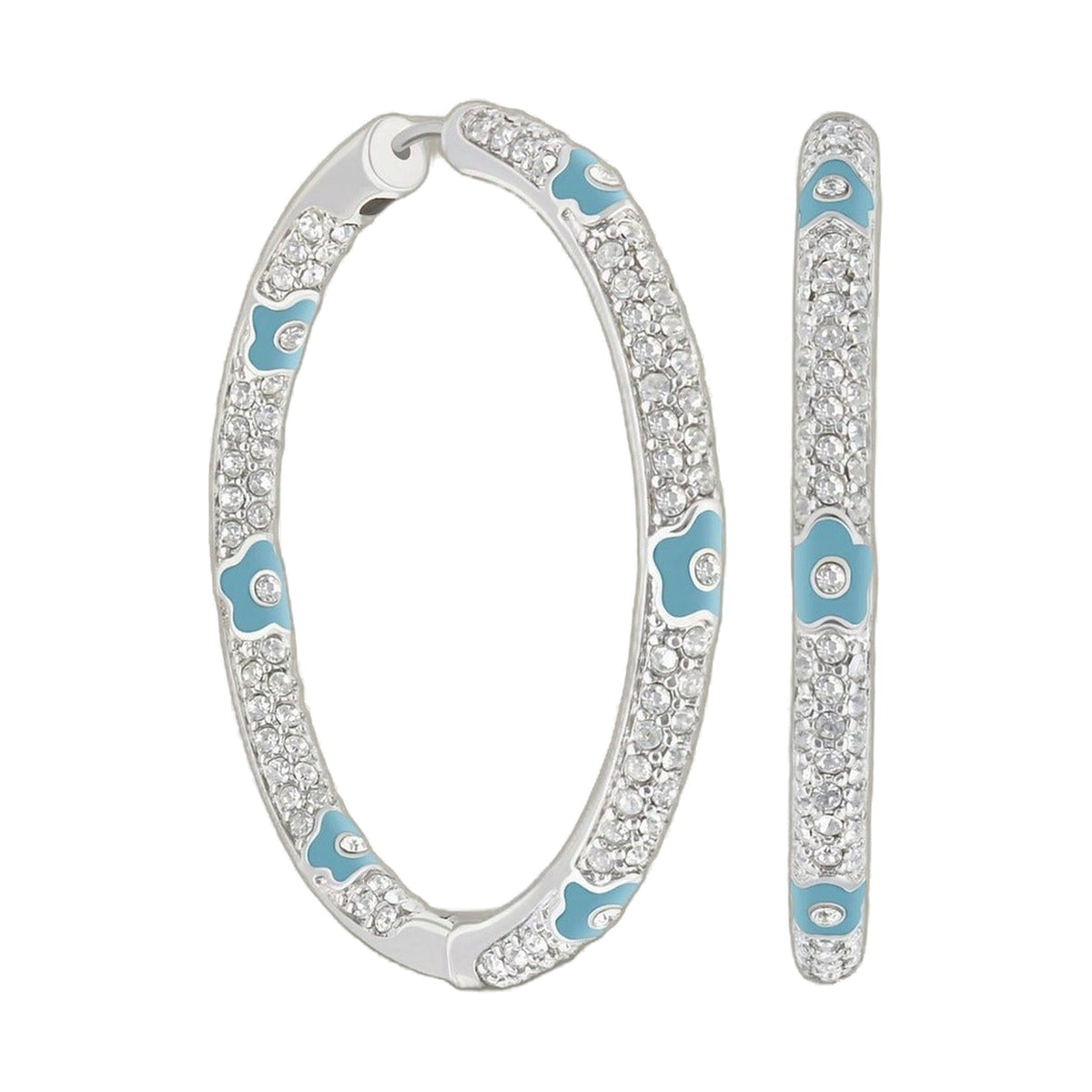 Pave Hoop Earrings — Enamel Flower, Lauren G Adams, silver-tone hoops with blue enamel and crystals on Tampa Home & Garden Store