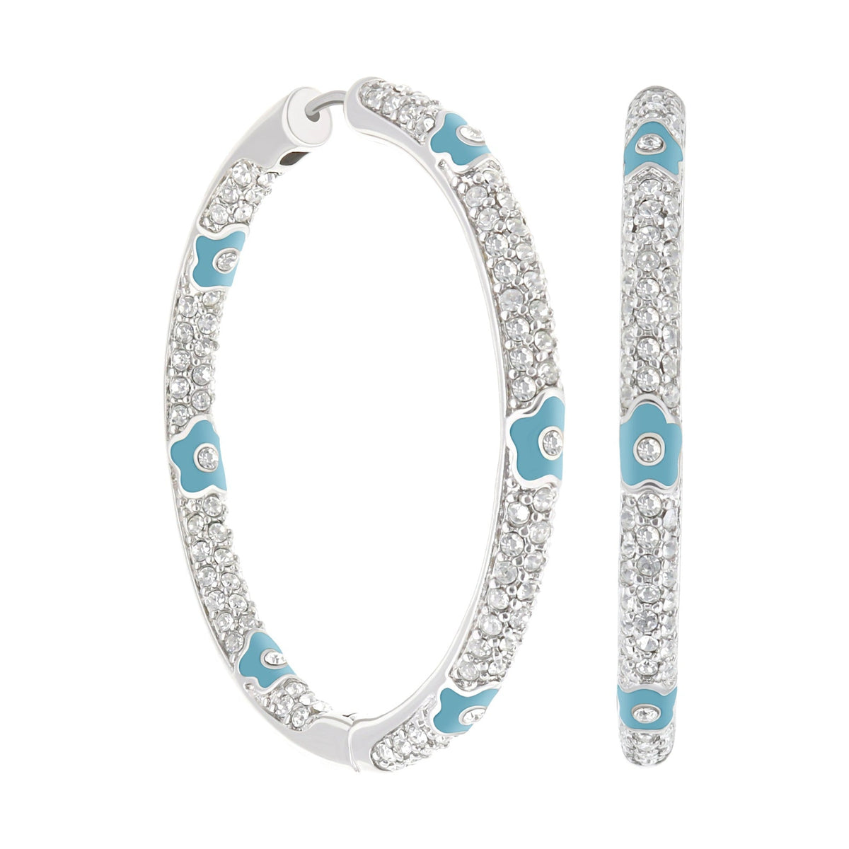 Pave hoop earrings with blue enamel flower accents and crystal pavé by Lauren G Adams on Tampa Home & Garden Store