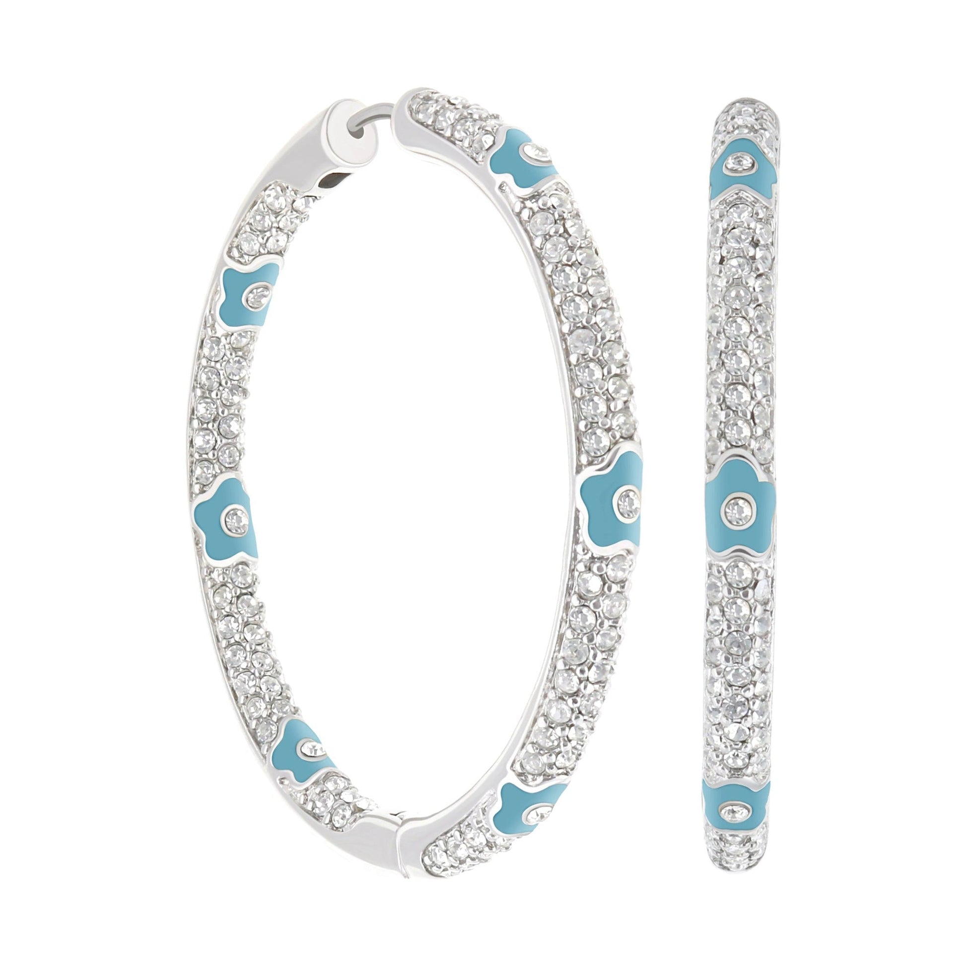 Pave hoop earrings with blue enamel flower accents and crystal pavé by Lauren G Adams on Tampa Home & Garden Store