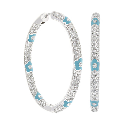 Pave hoop earrings with blue enamel flower accents and crystal pavé by Lauren G Adams on Tampa Home & Garden Store