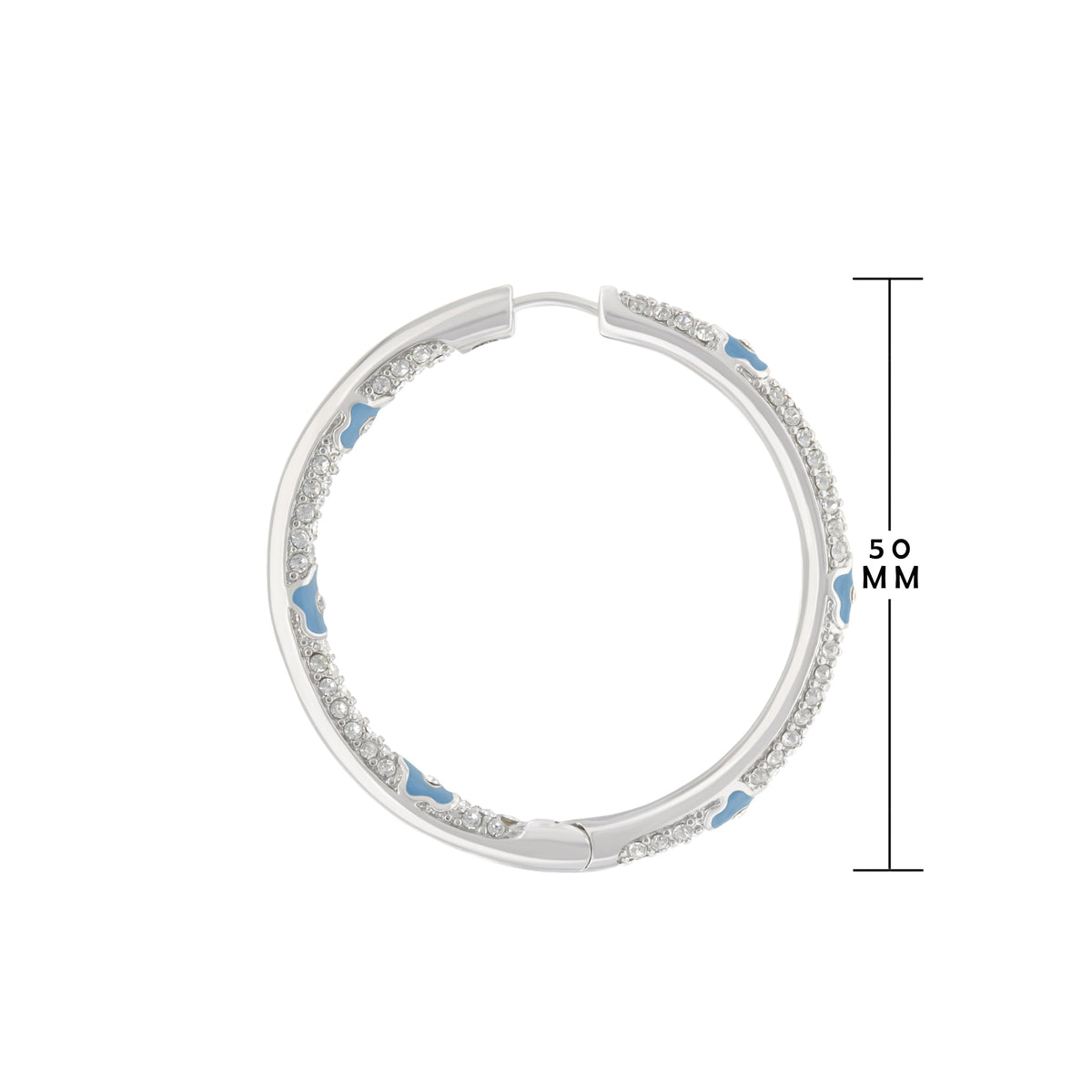 Pave hoop earrings with enamel flower blue accents, silver-toned metal, Lauren G Adams on Tampa Home & Garden Store