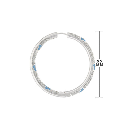 Pave hoop earrings with enamel flower blue accents, silver-toned metal, Lauren G Adams on Tampa Home & Garden Store