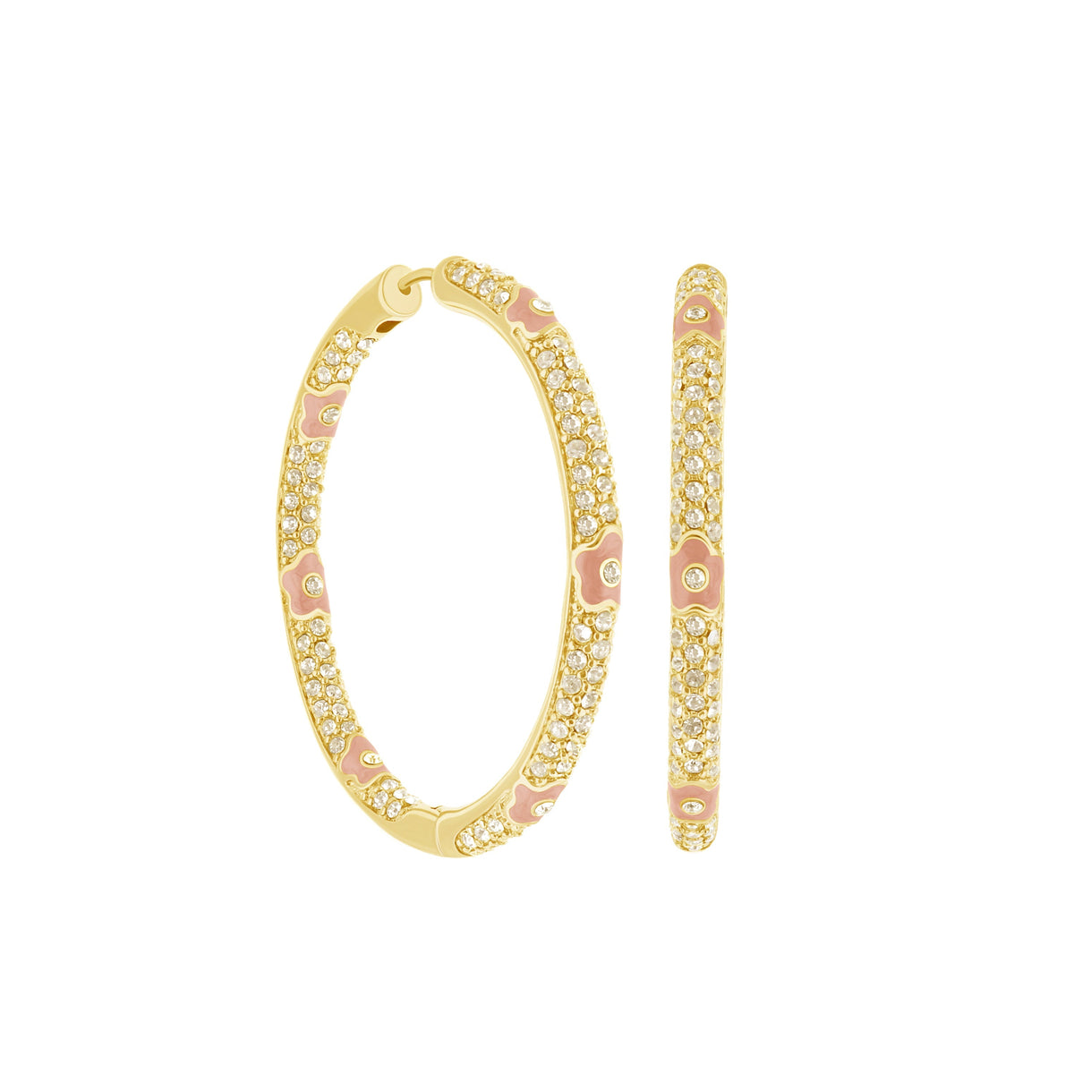 Lauren G Adams gold-tone pave hoop earrings with pink enamel flower accents on Tampa Home & Garden Store