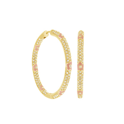 Lauren G Adams gold-tone pave hoop earrings with pink enamel flower accents on Tampa Home & Garden Store