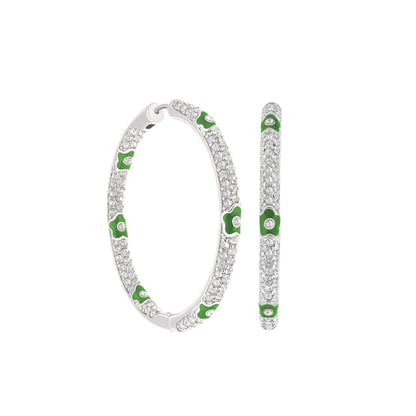 Pave Hoop Earrings Enamel Flower set 3 by Lauren G Adams, silver pavé hoops with green enamel on Tampa Home & Garden Store