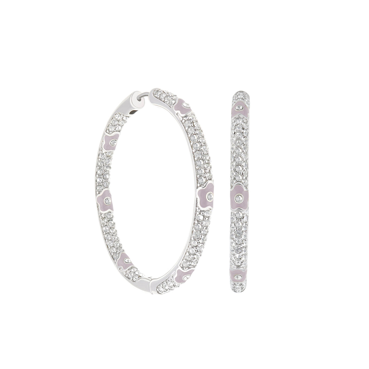 Lauren G Adams pave hoop earrings with lavender enamel flowers and pavé crystals, set of three on Tampa Home & Garden Store