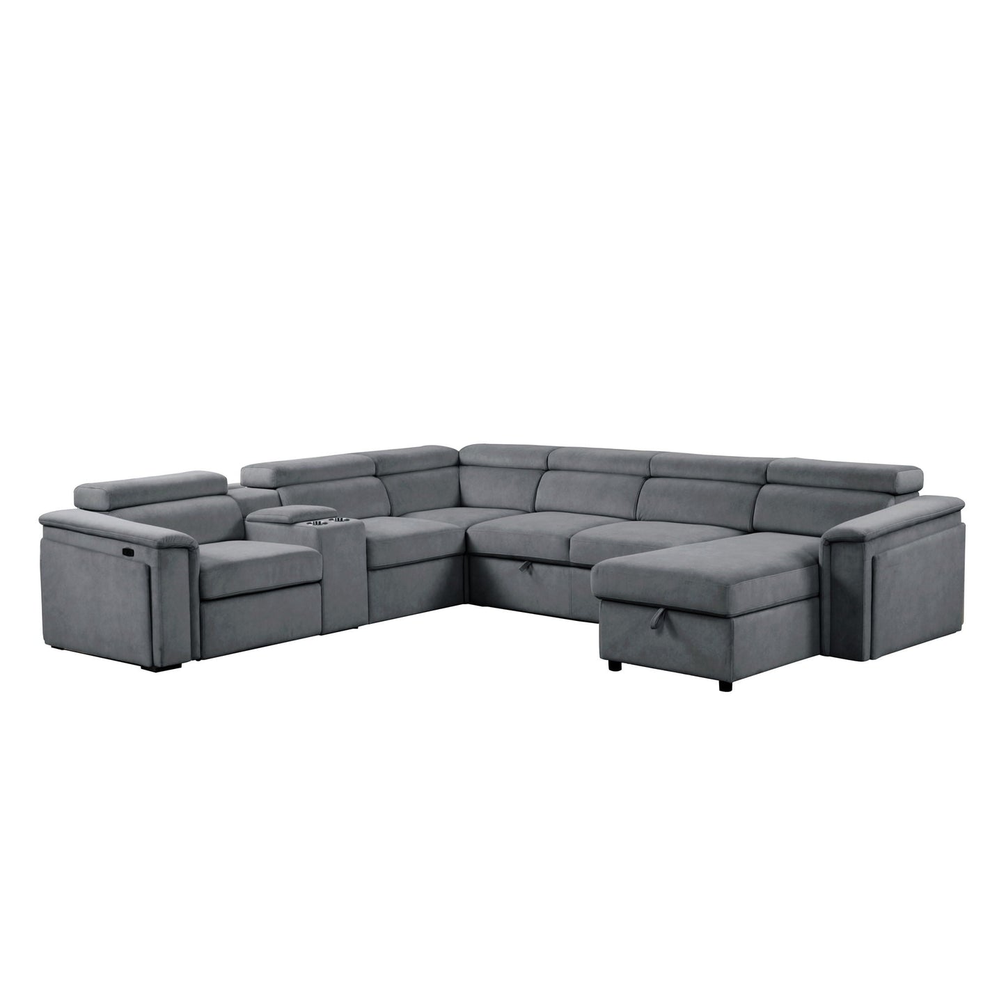 Harvey Power Recliner Sleeper Sectional gray with built-in console and cupholders on Tampa Home & Garden Store