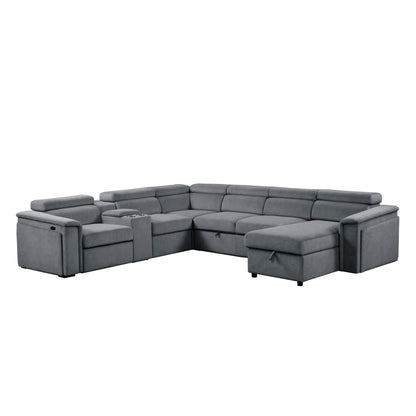 Harvey Power Recliner Sleeper Sectional gray with built-in console and cupholders on Tampa Home & Garden Store